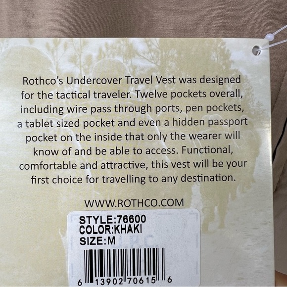 ROTHCO UNDERCOVER TRAVEL VEST TAN KHAKI SIZE MEDIUM NWT 9 POCKETS - Picture 5 of 8